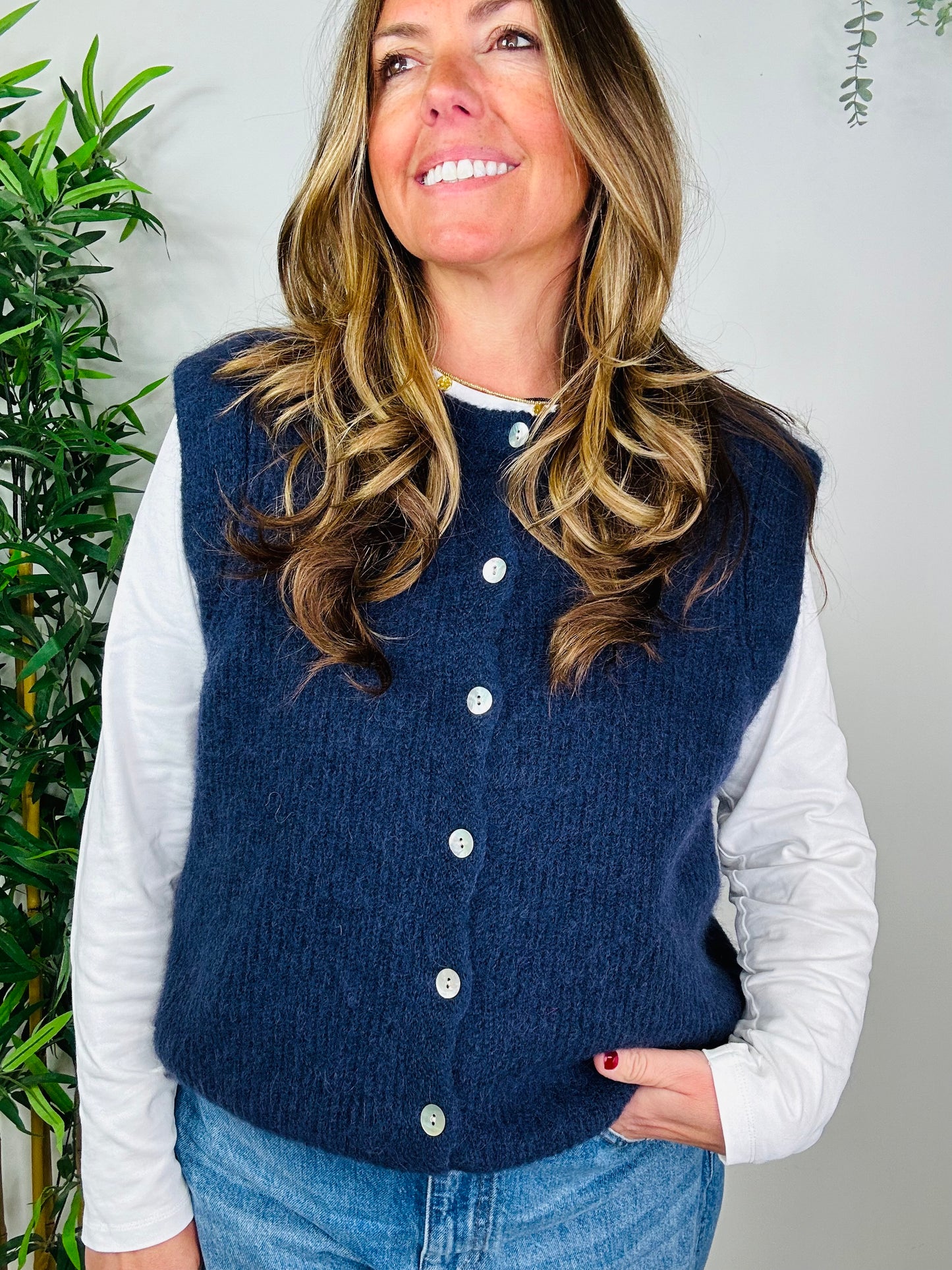 Navy Sleeveless Cardigan