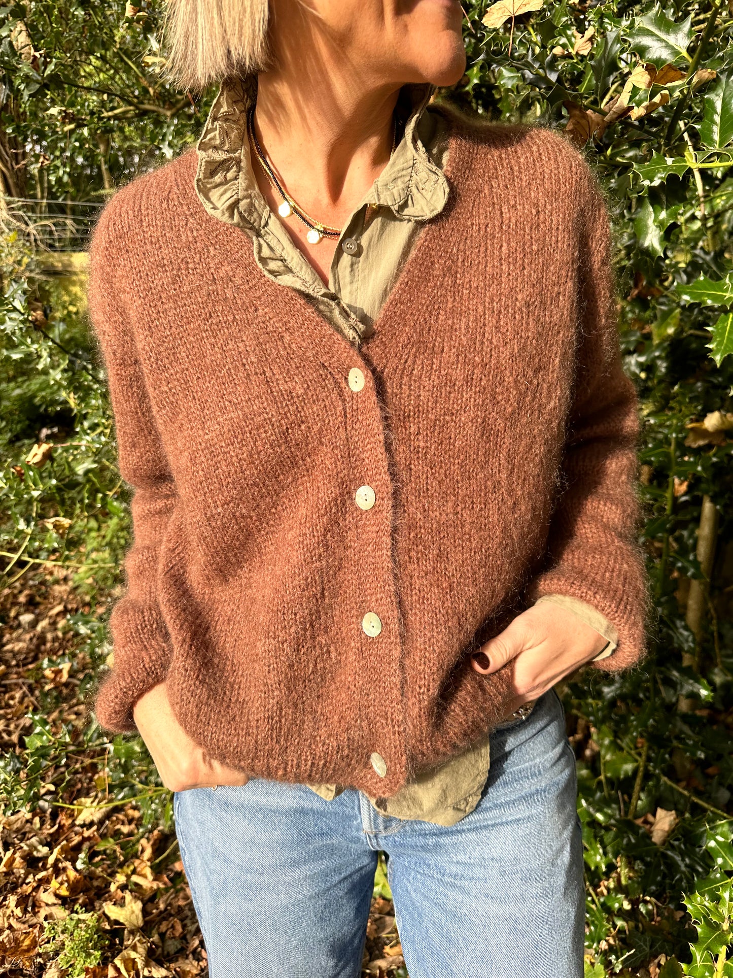 Chestnut Brown V-Neck Cardigan