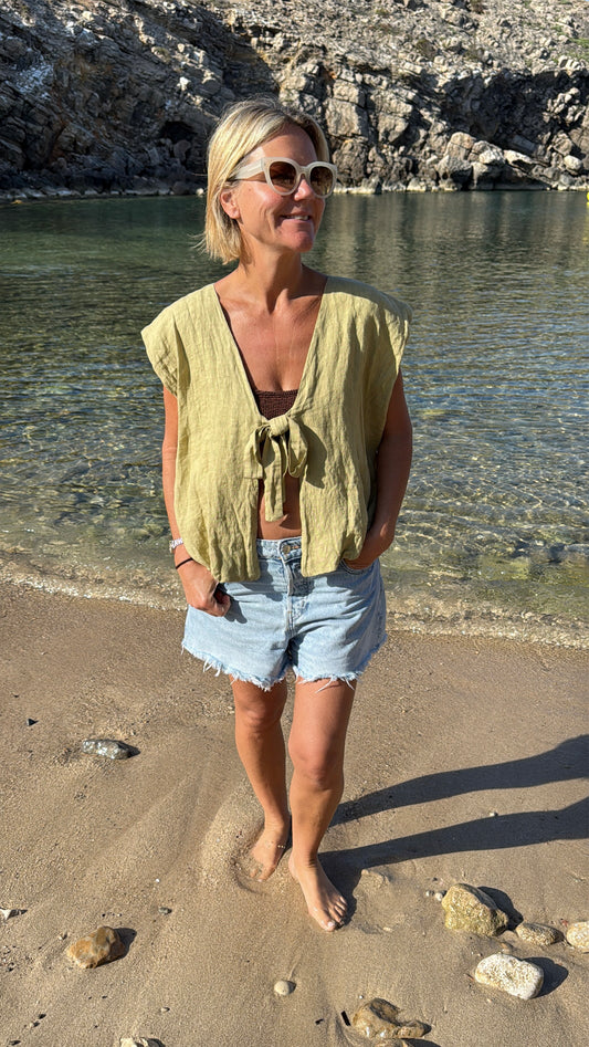 Pistachio Linen Bubble Top