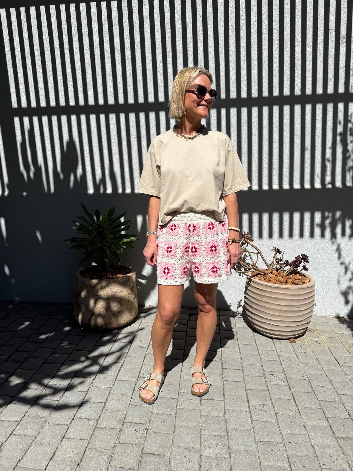 Pale Pink Crochet Shorts
