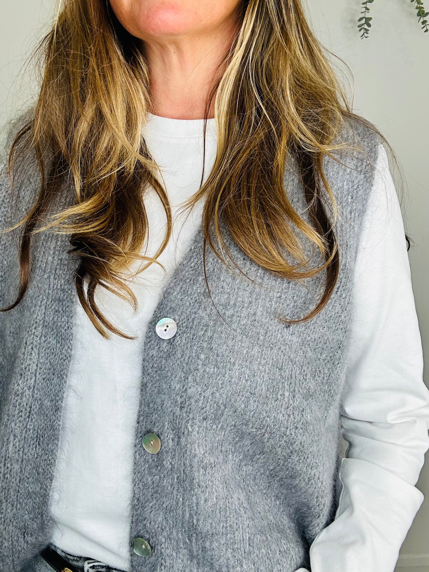 Grey Sleeveless Cardigan