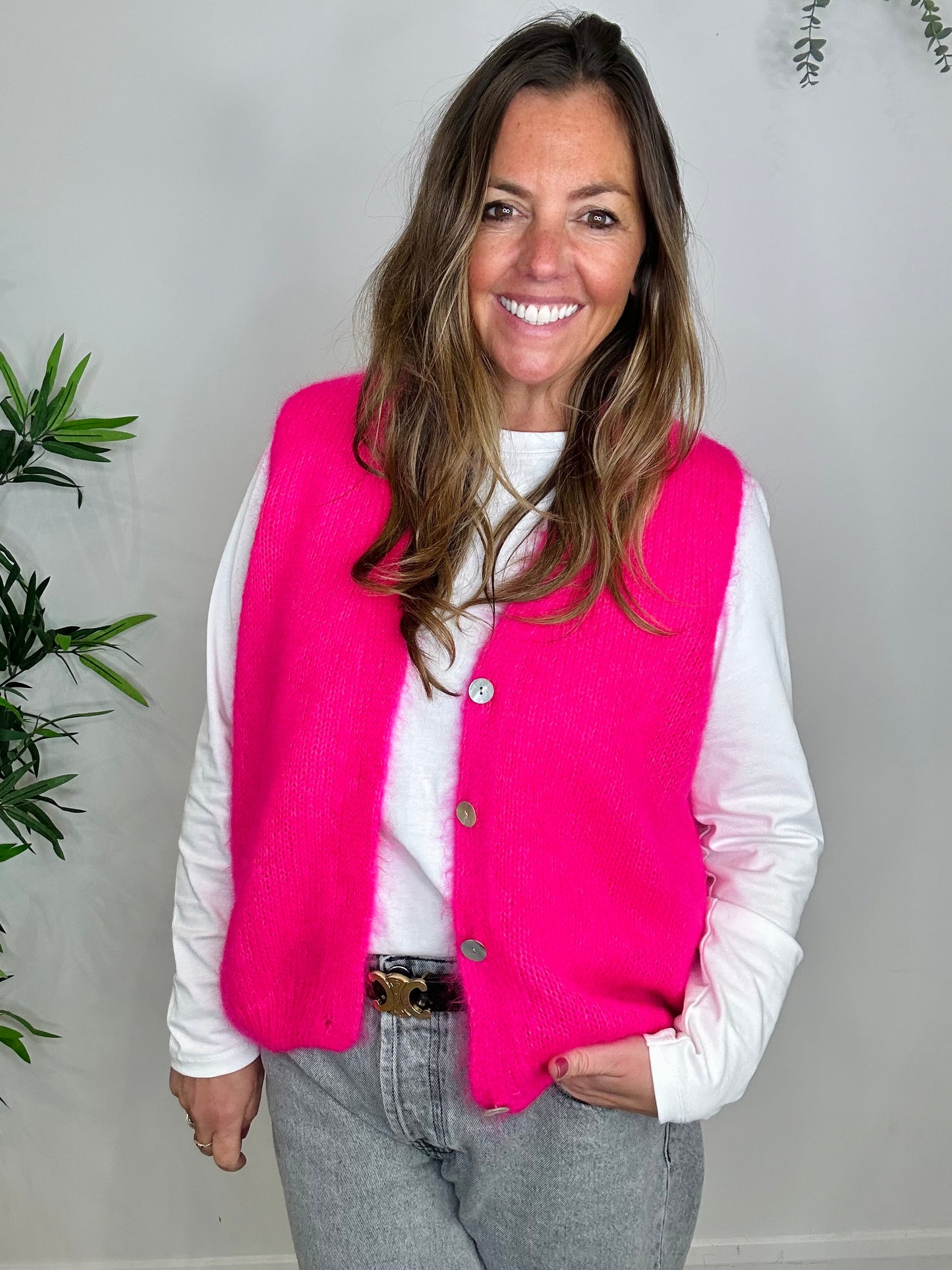 Pink Sleeveless Cardigan