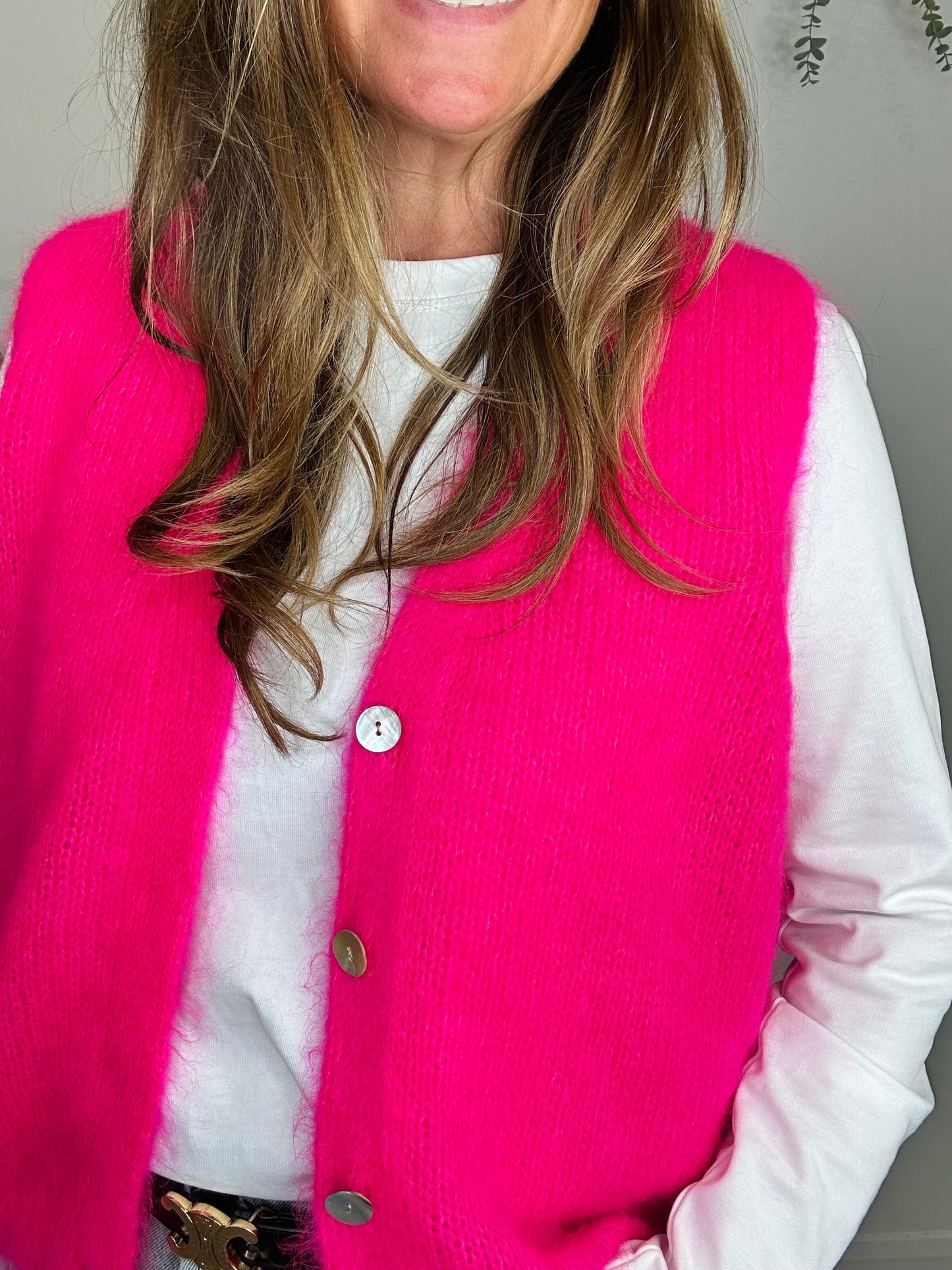 Pink Sleeveless Cardigan