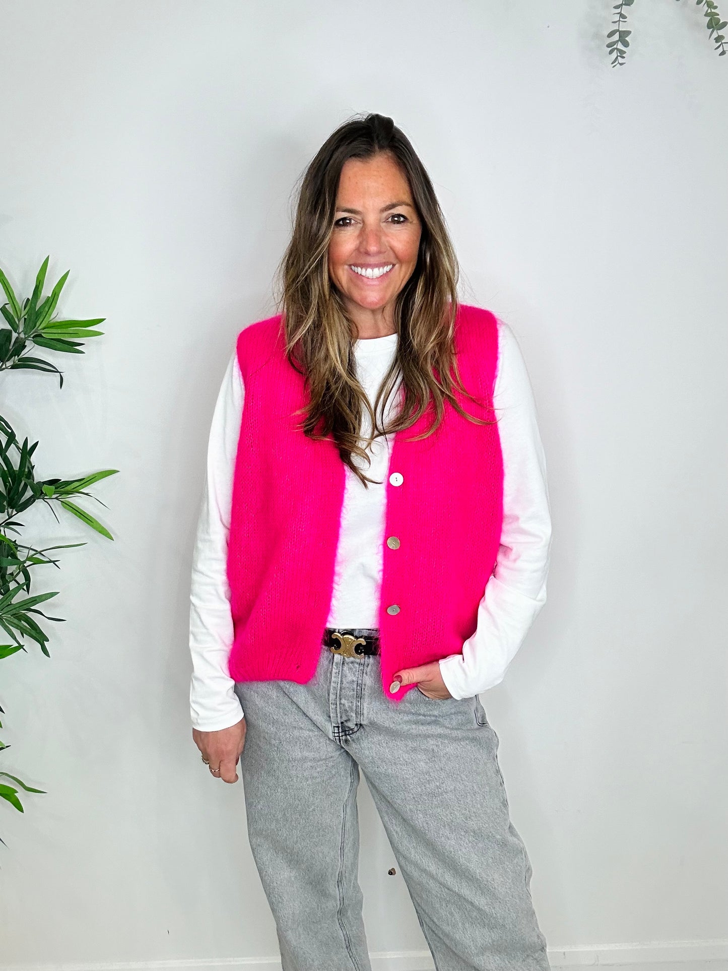 Pink Sleeveless Cardigan