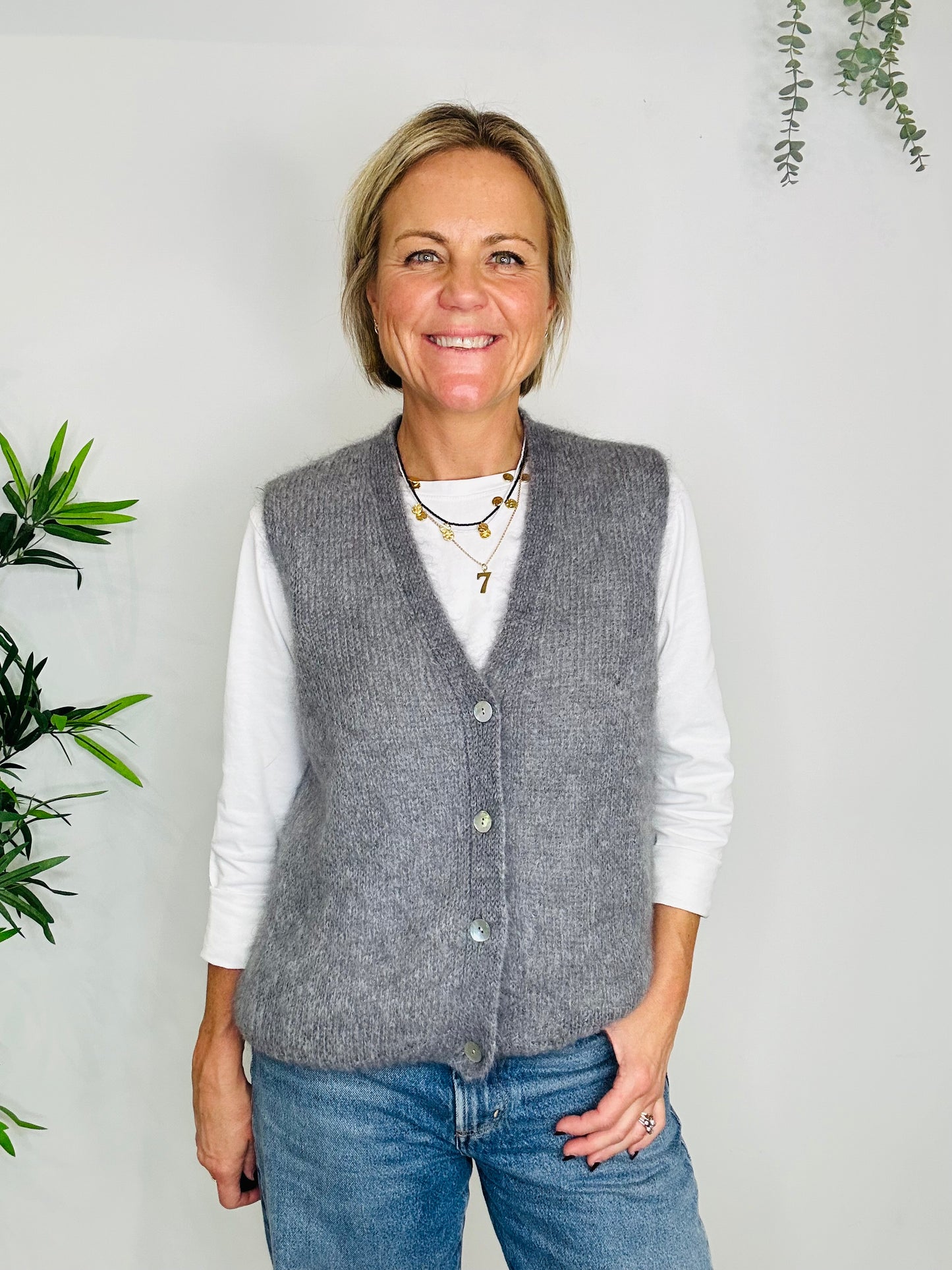 Grey Sleeveless Cardigan