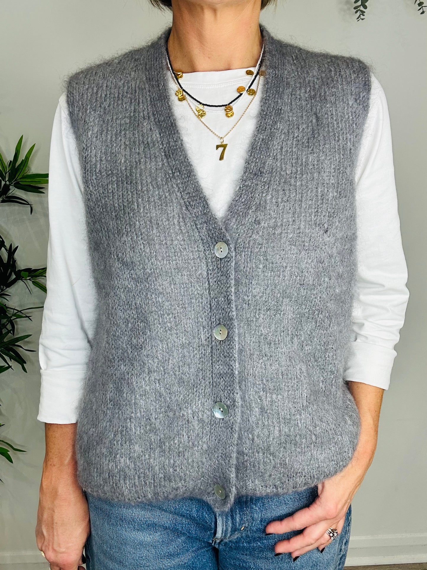 Grey Sleeveless Cardigan