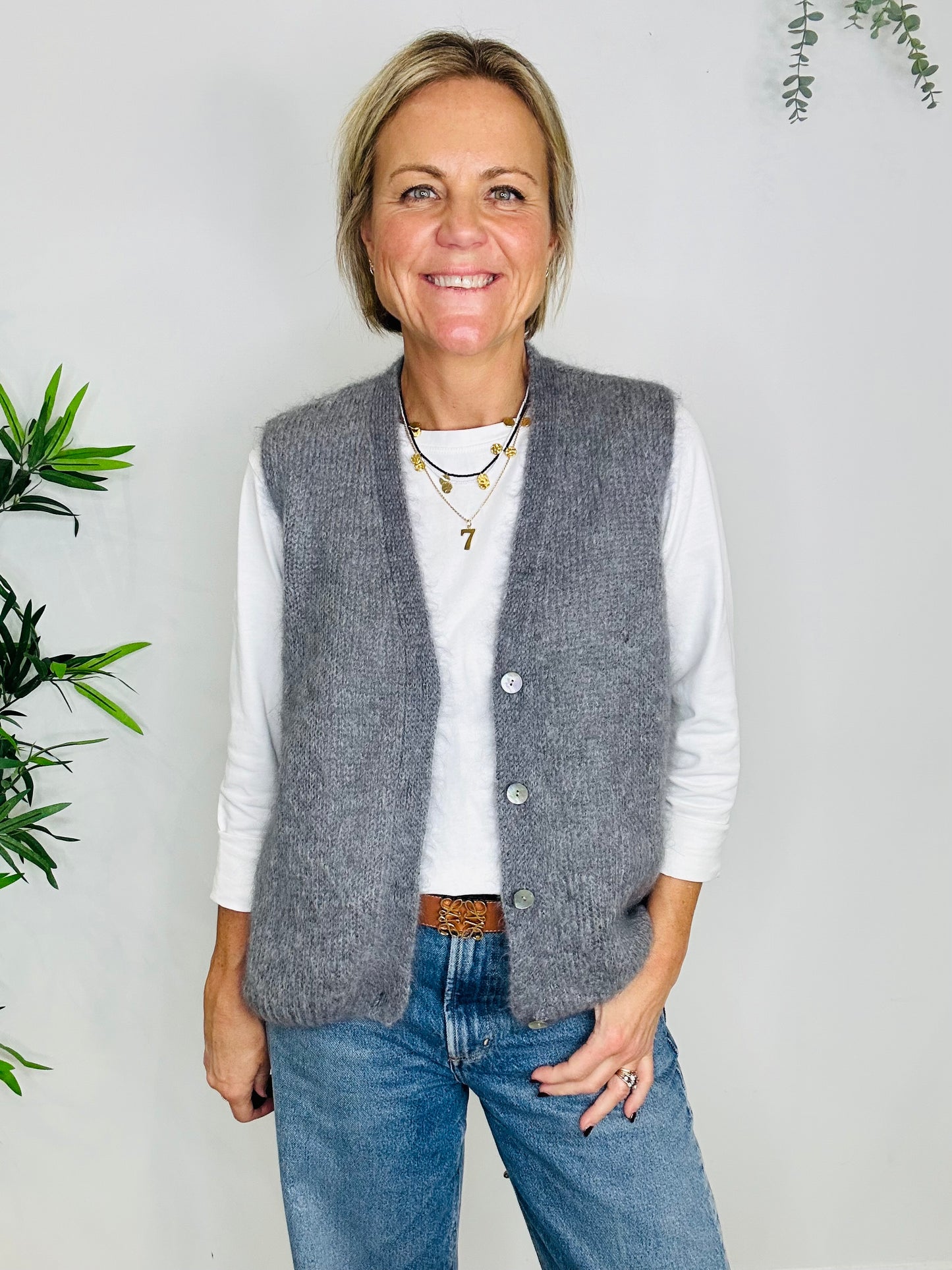 Grey Sleeveless Cardigan