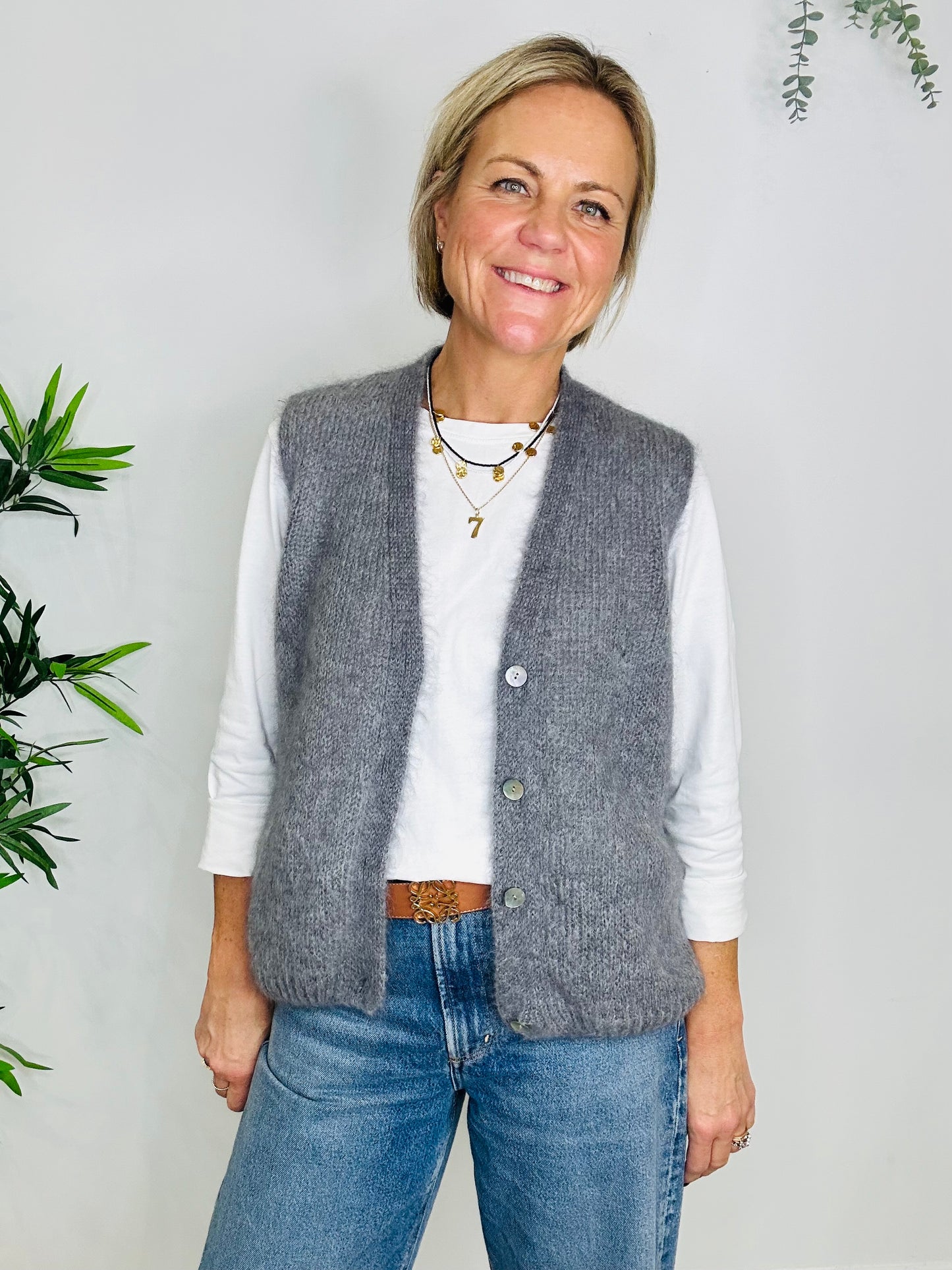 Grey Sleeveless Cardigan