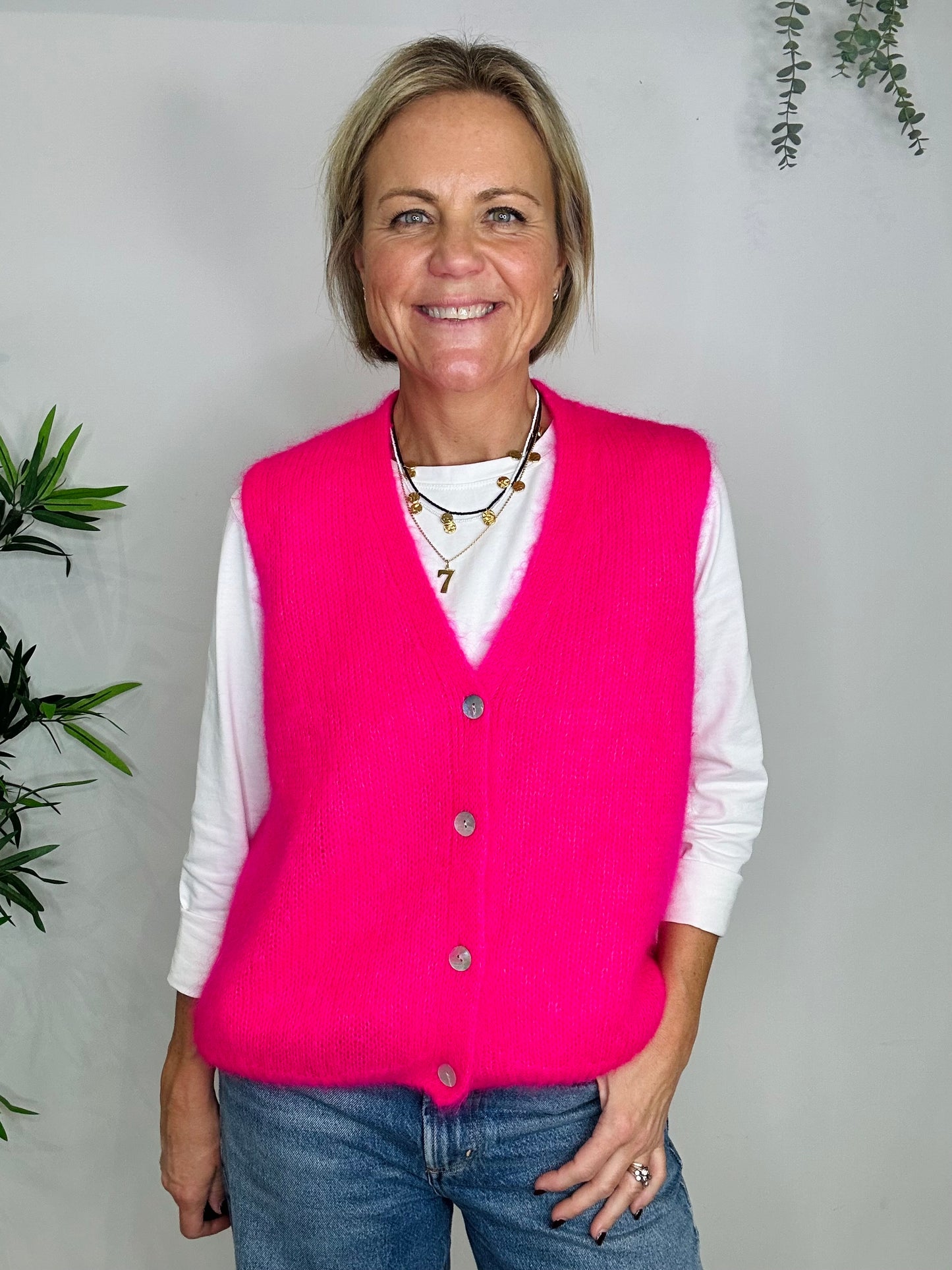 Pink Sleeveless Cardigan