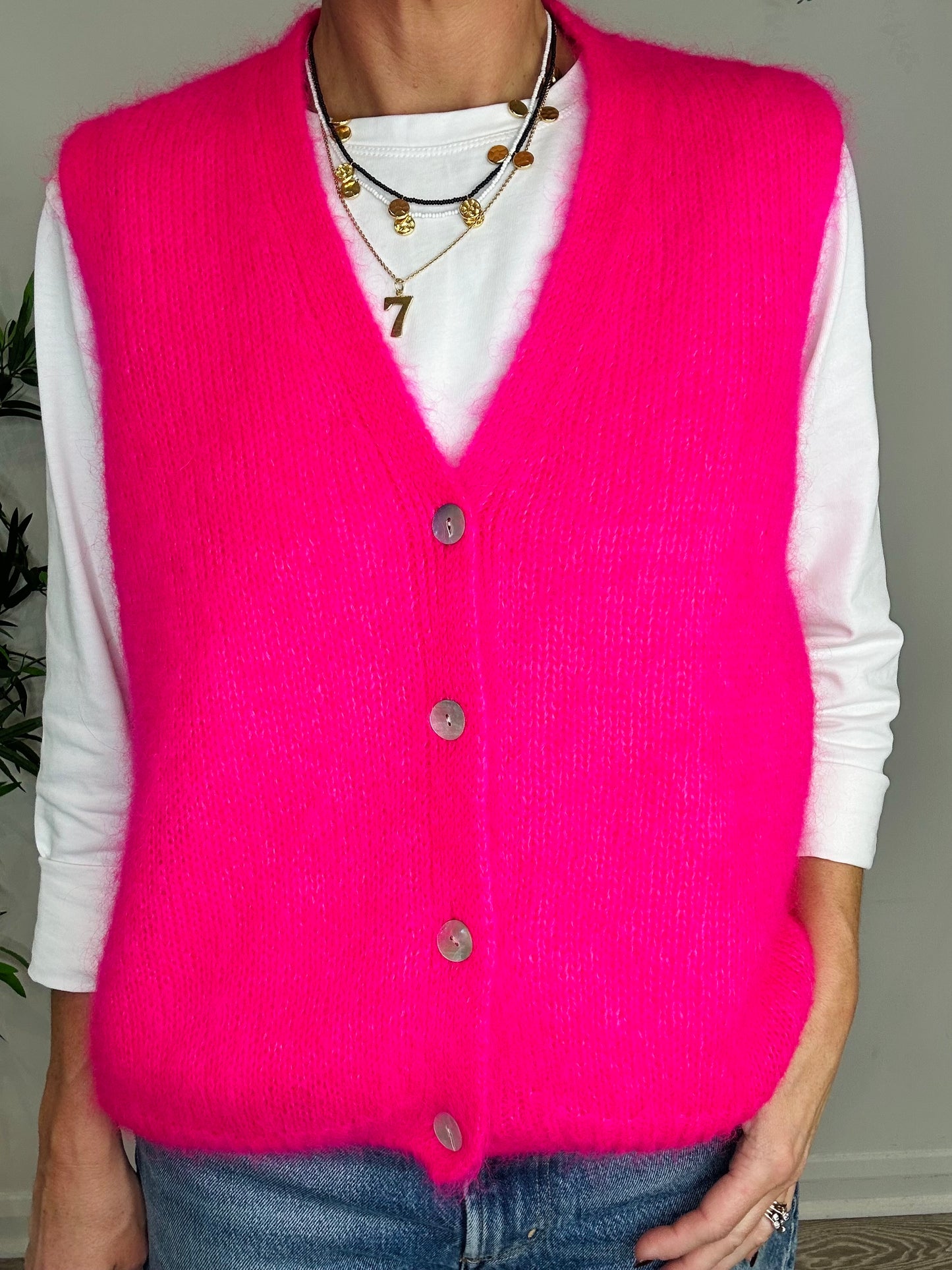 Pink Sleeveless Cardigan