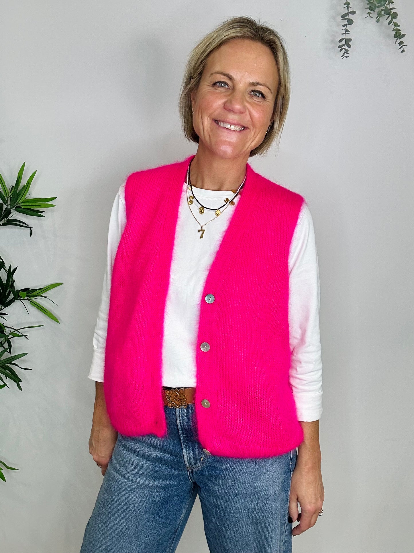 Pink Sleeveless Cardigan