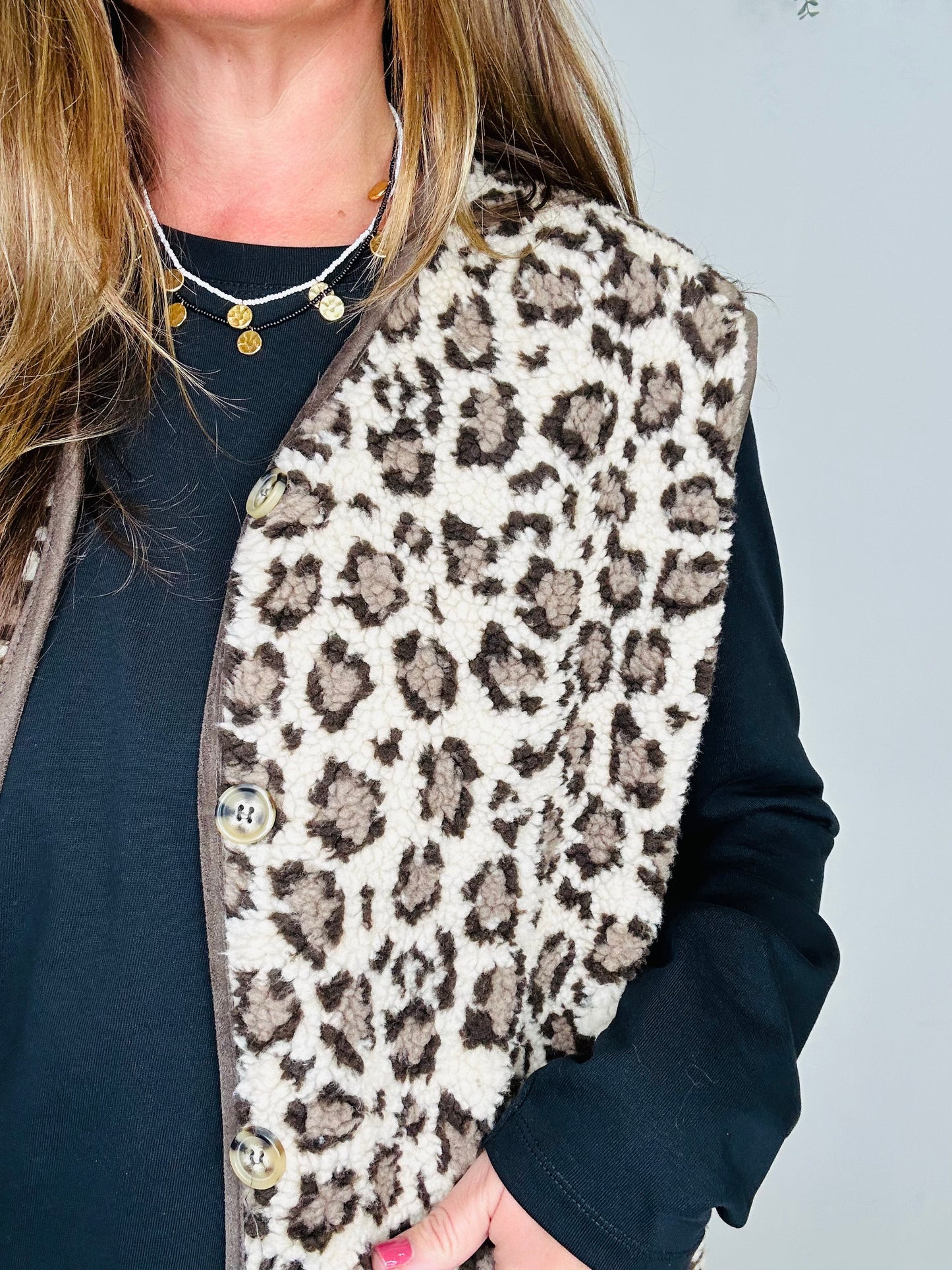 Leopard Print Borg Gilet