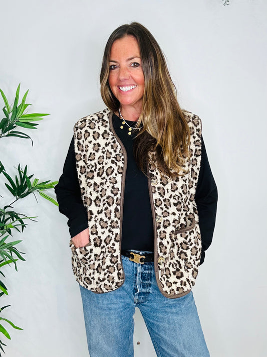 Leopard Print Borg Gilet