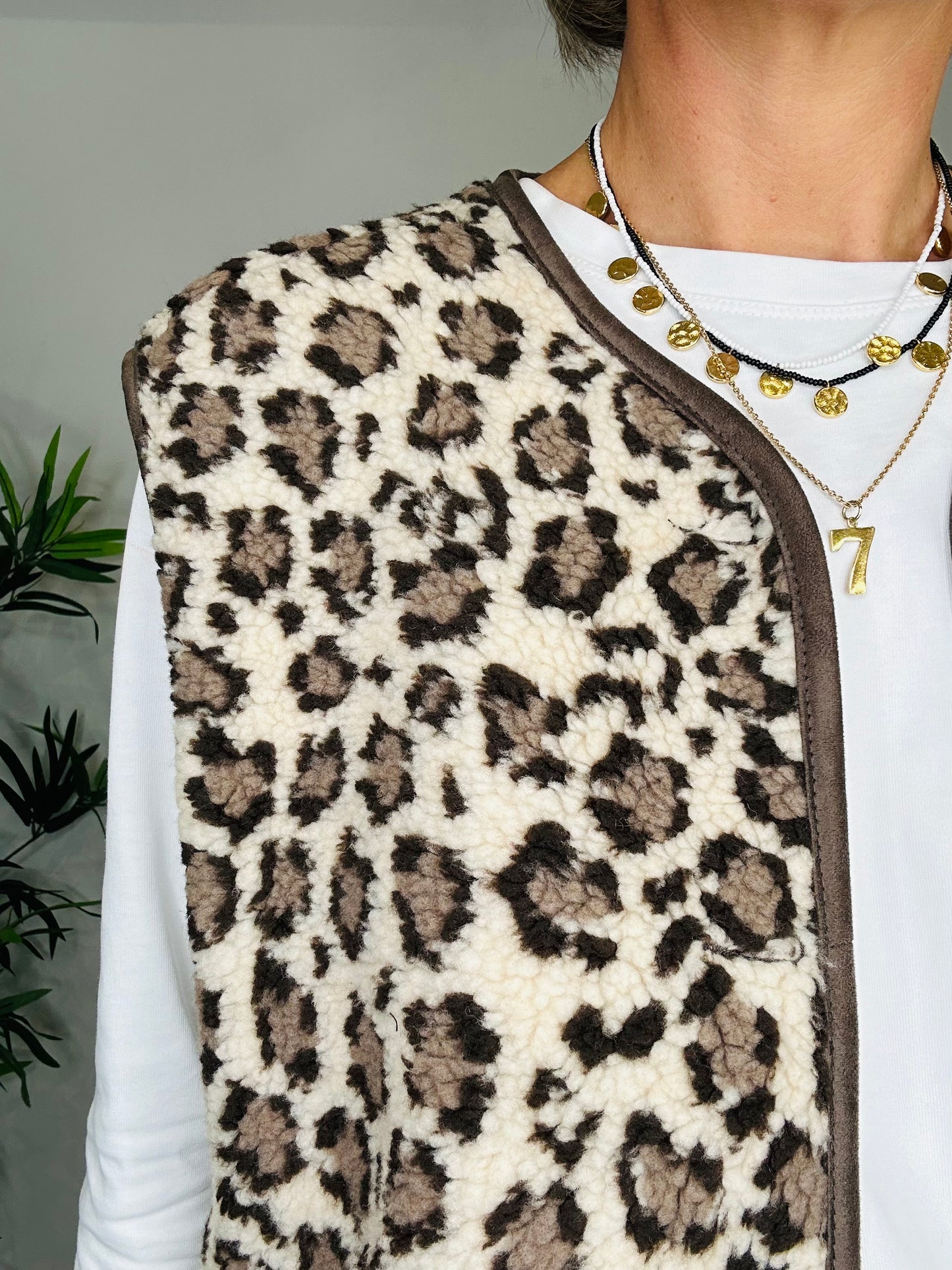 Leopard Print Borg Gilet