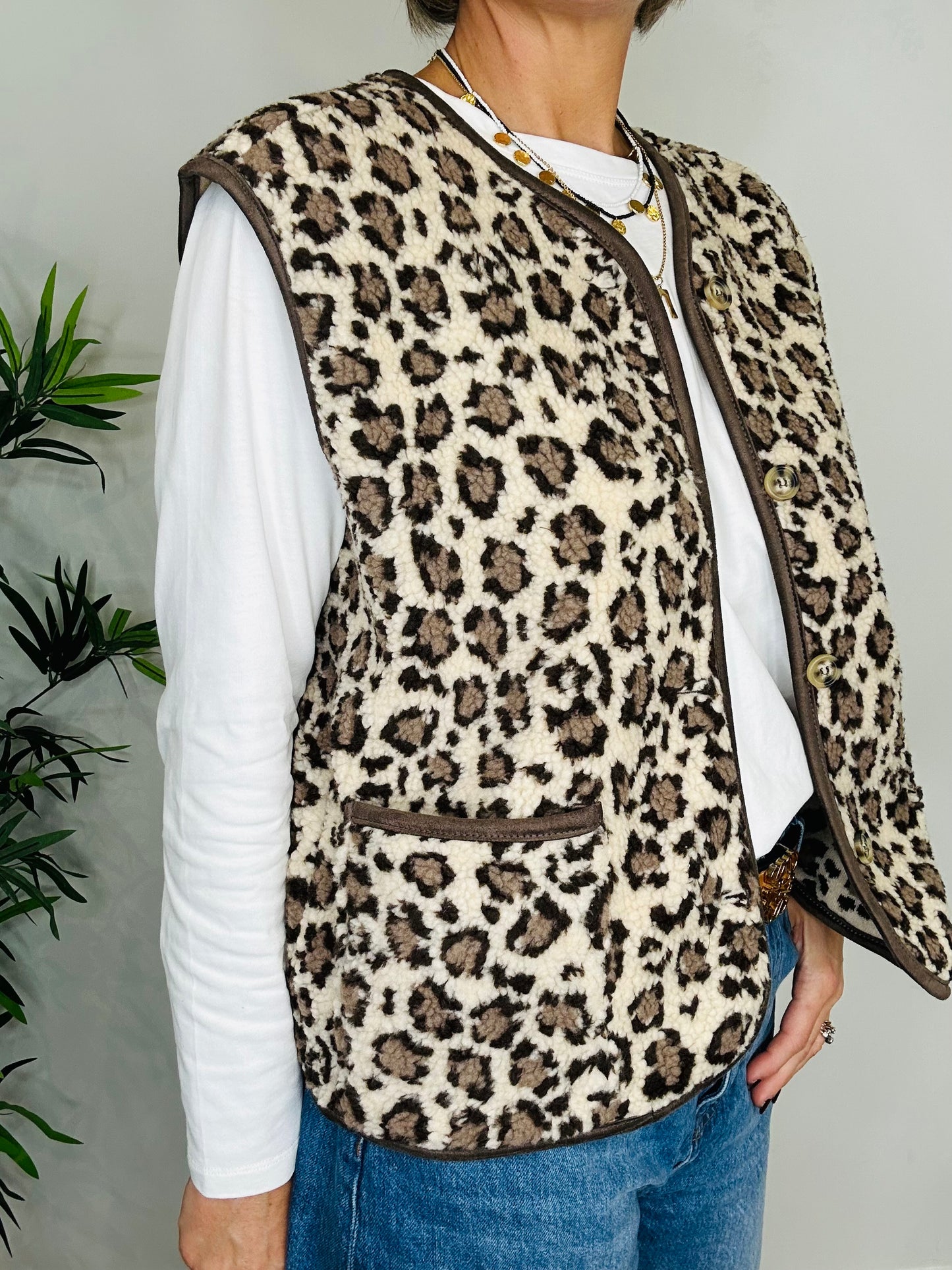 Leopard Print Borg Gilet