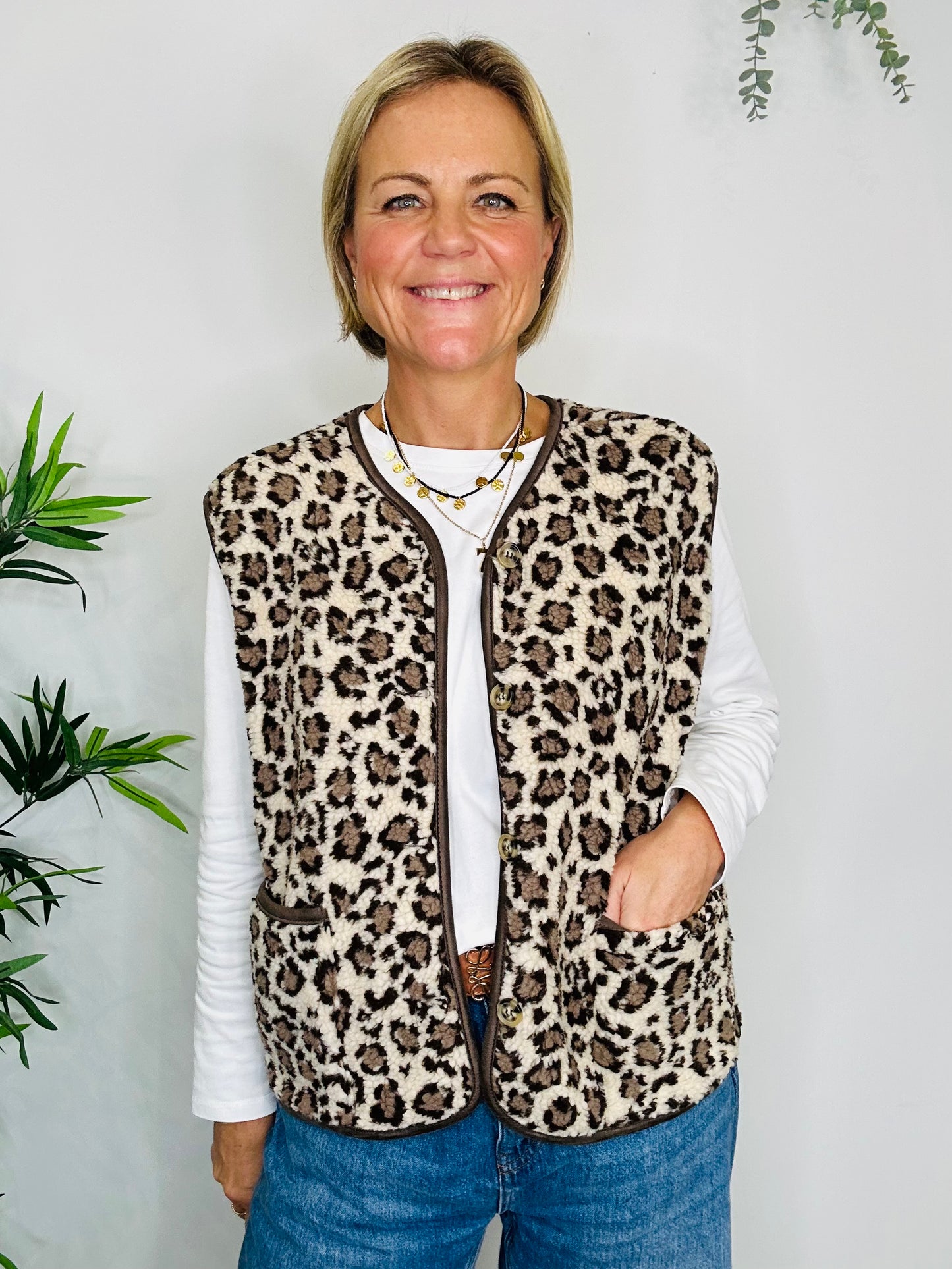 Leopard Print Borg Gilet