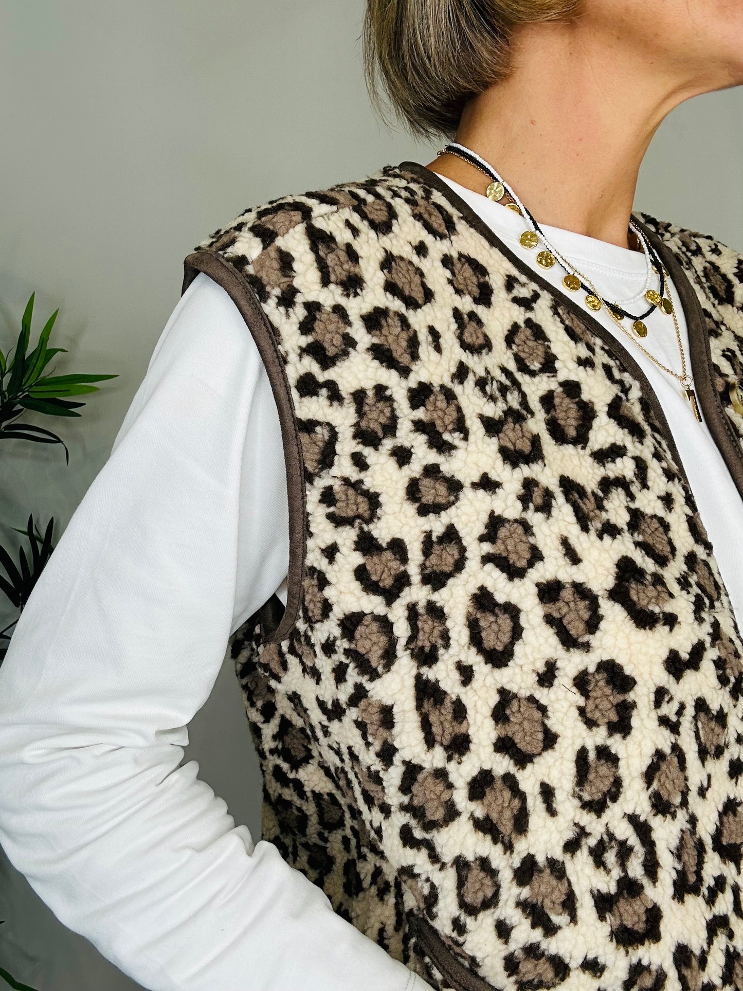 Leopard Print Borg Gilet