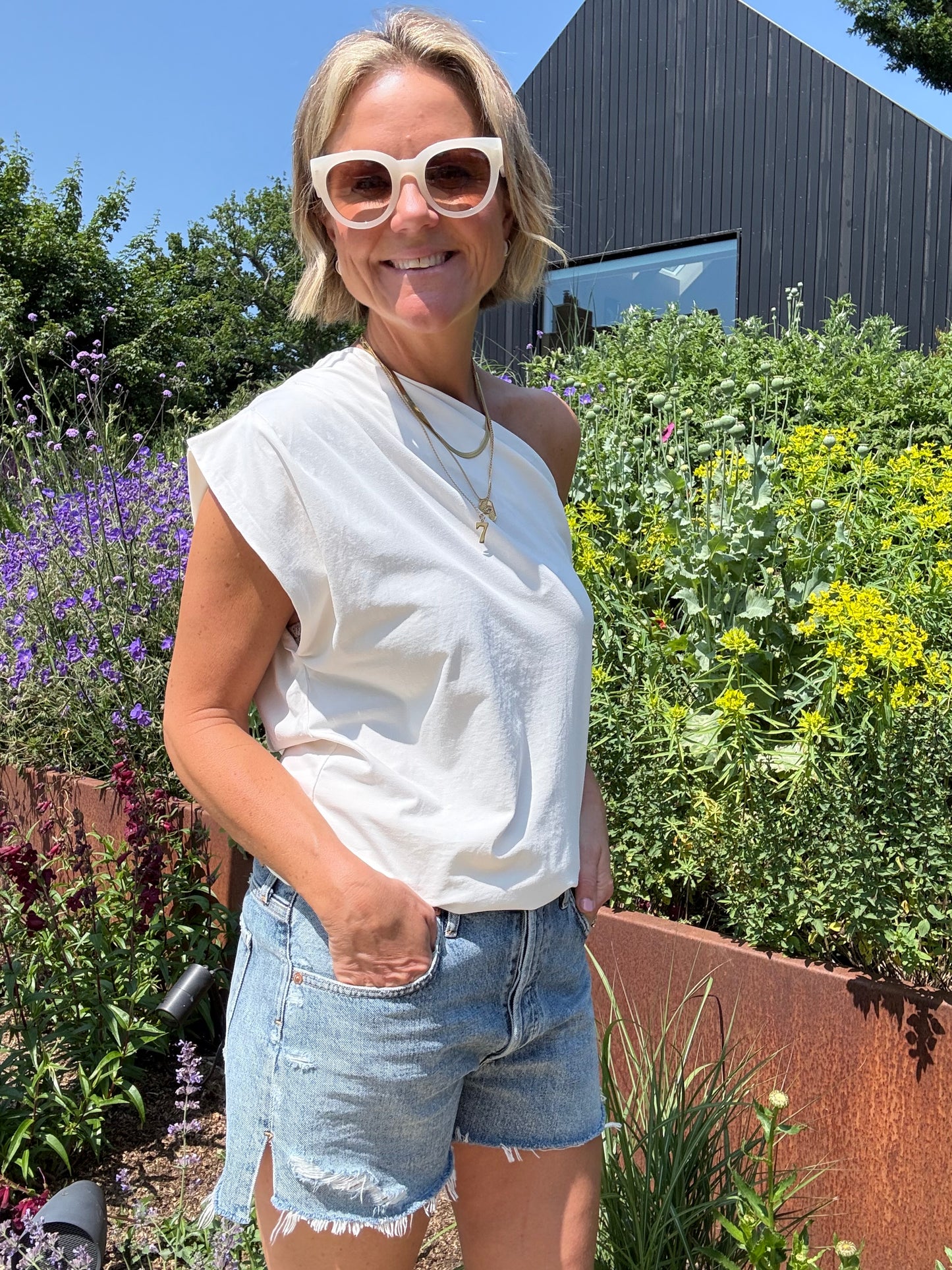 Cream One Shoulder Top
