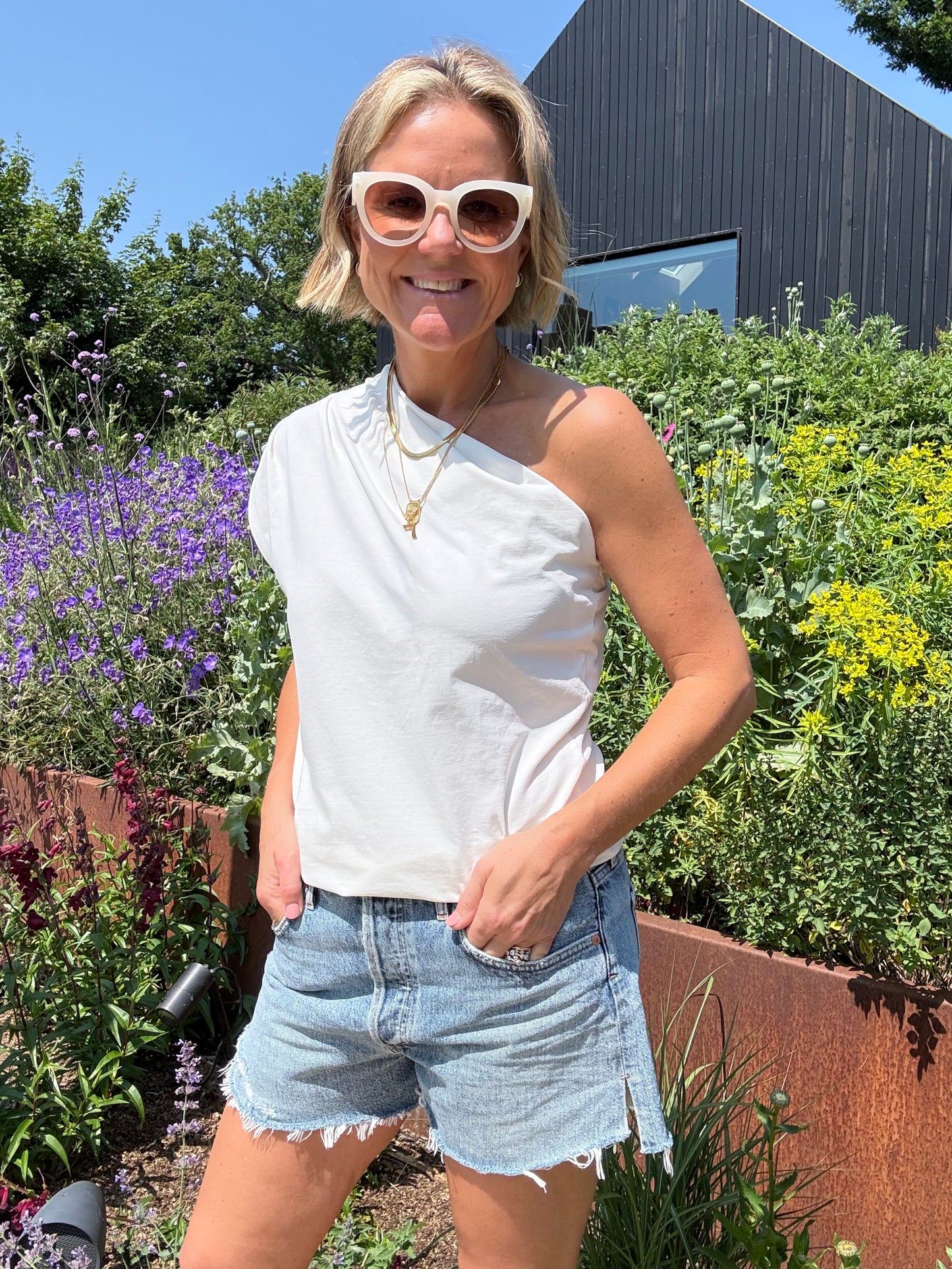 Cream One Shoulder Top