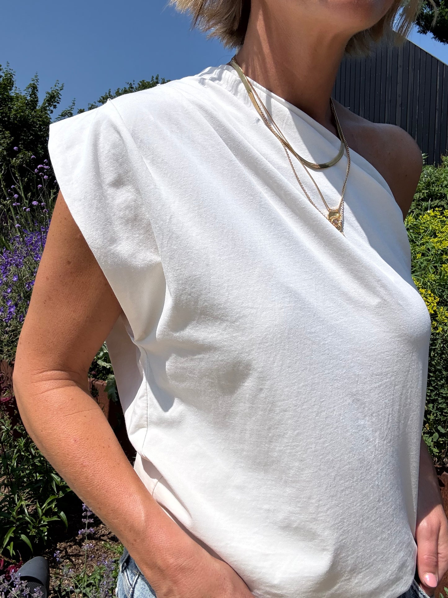 Cream One Shoulder Top