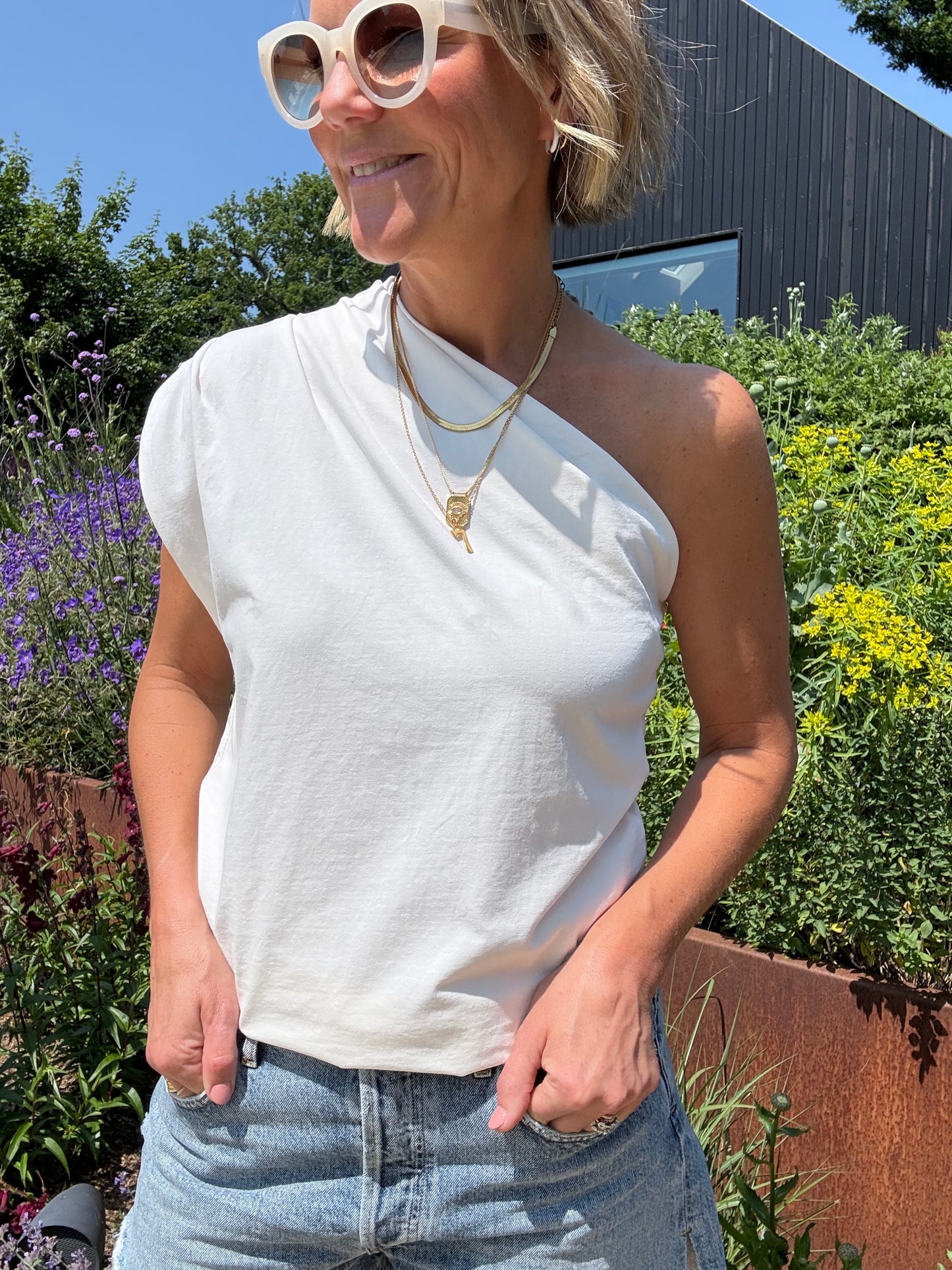 Cream One Shoulder Top