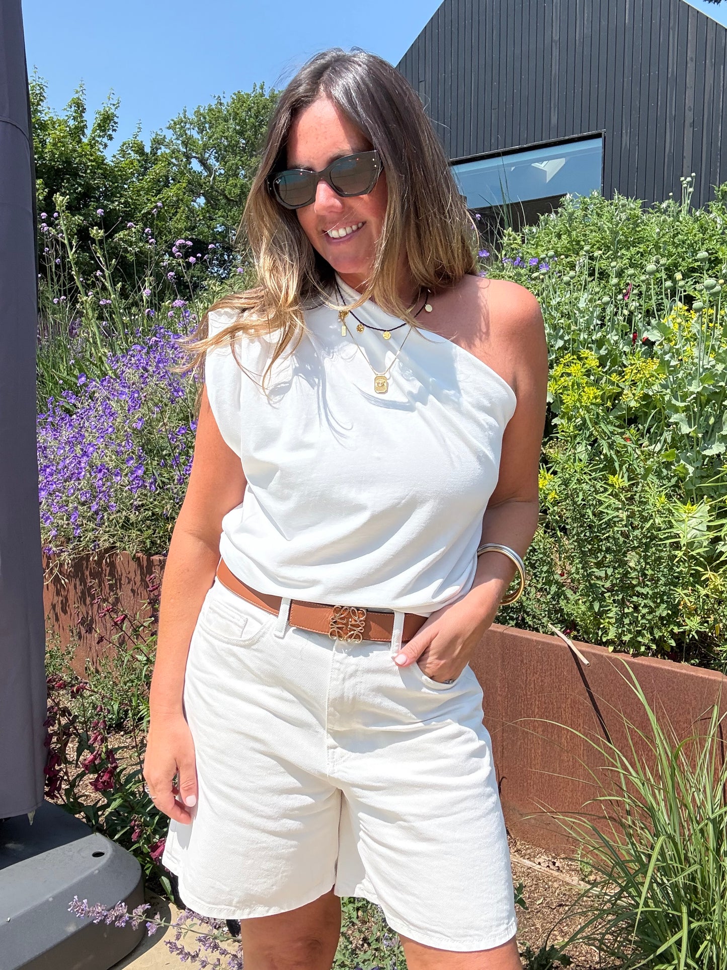 Cream One Shoulder Top