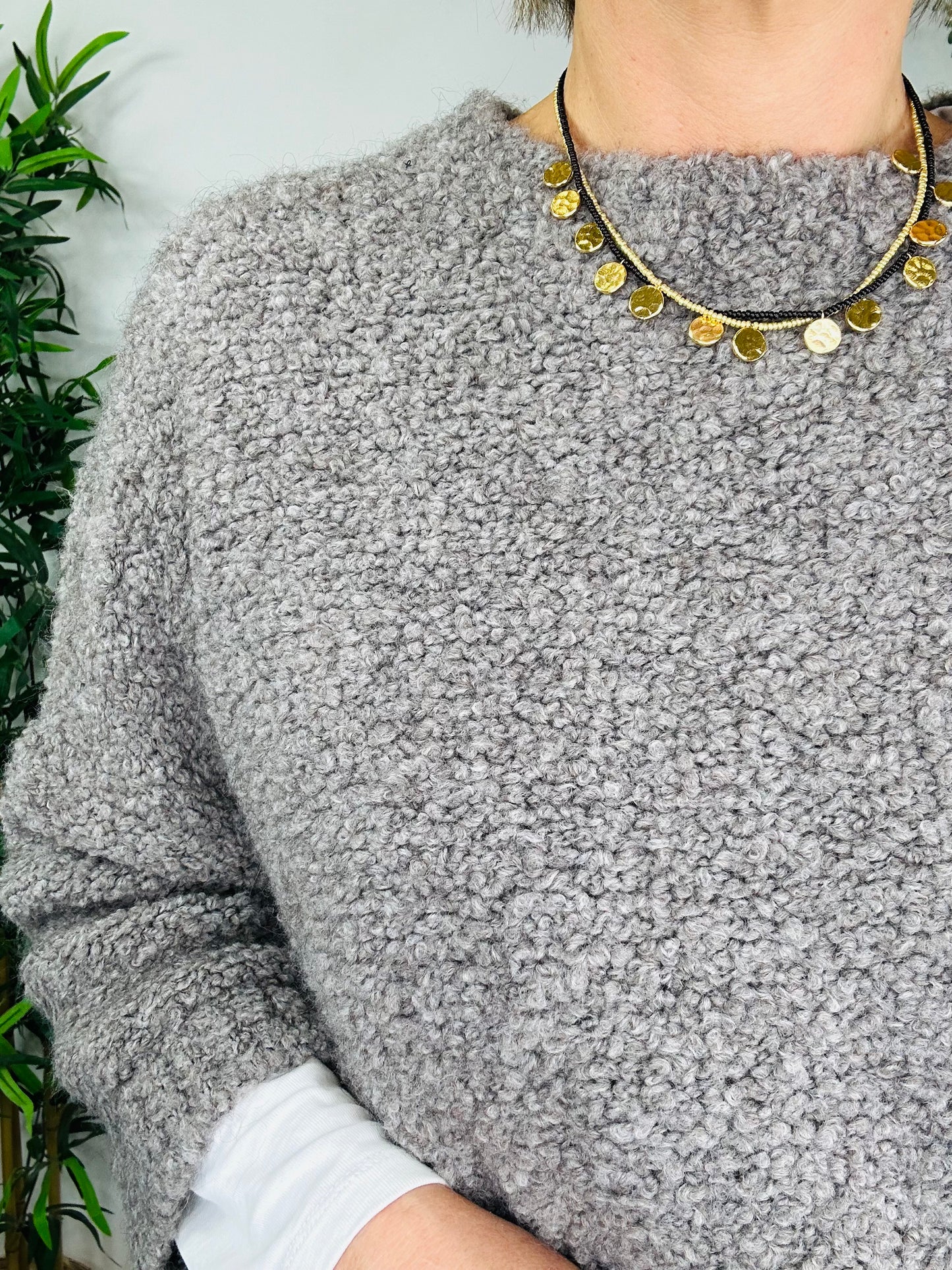 Oatmeal Grey Boucle Jumper