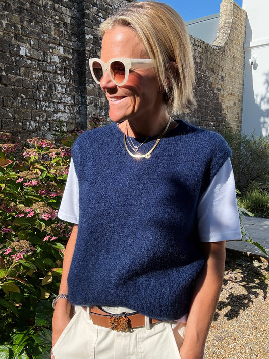 Navy Brushed Mohair Tank