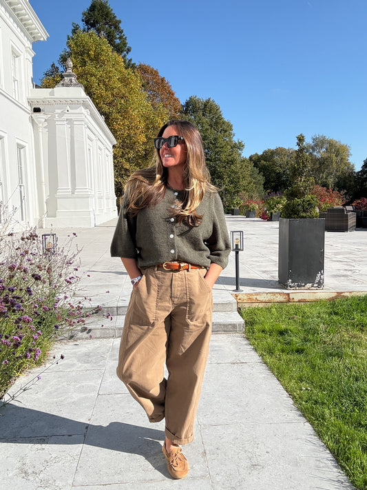 Camel Barrel Leg Trousers