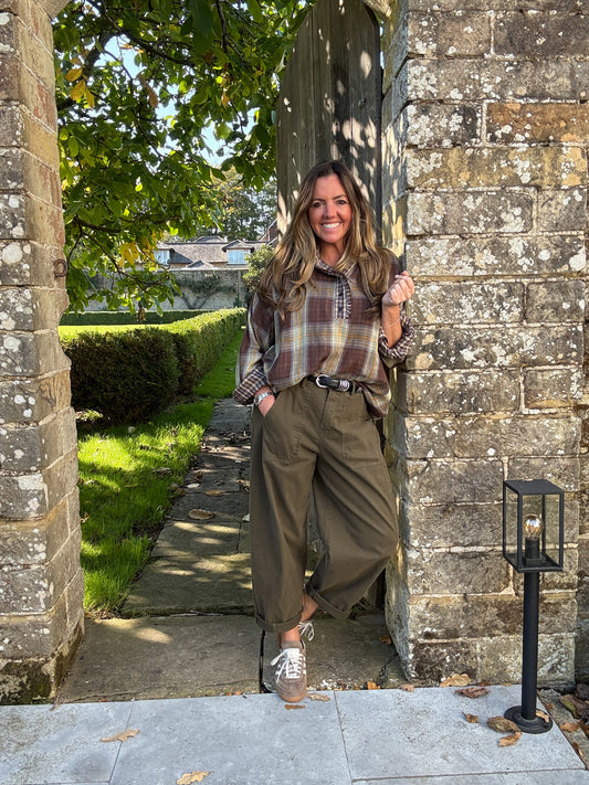 Khaki Barrel Leg Trousers