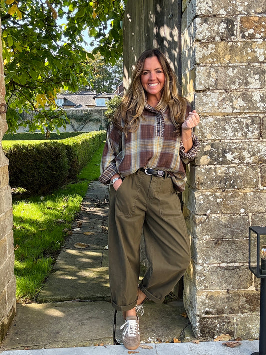 Khaki Barrel Leg Trousers