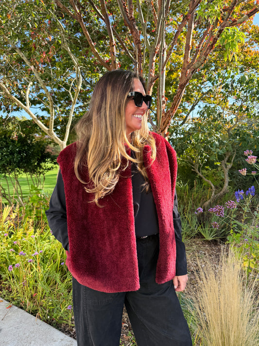 Burgundy Faux Fur Gilet