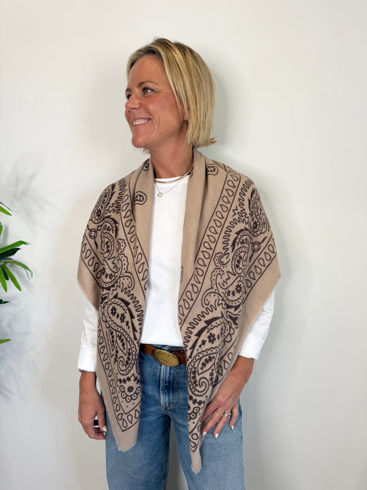 Beige Paisley Bandana Scarf
