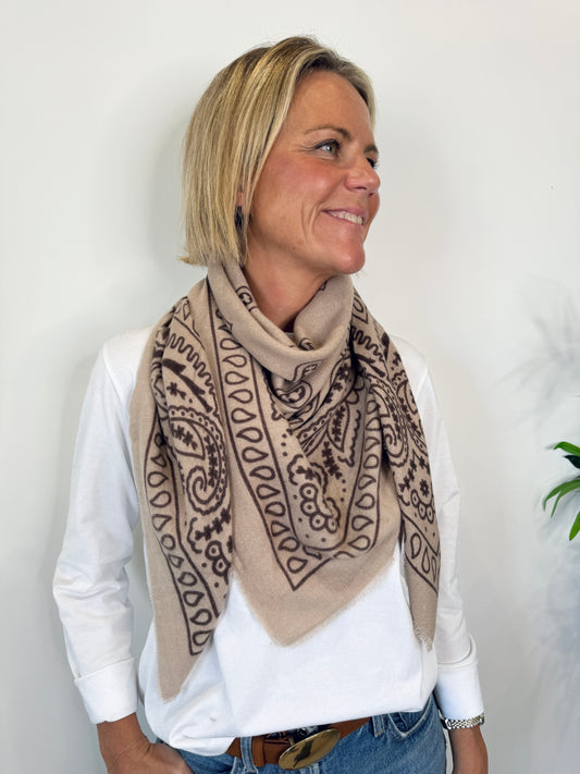 Beige Paisley Bandana Scarf