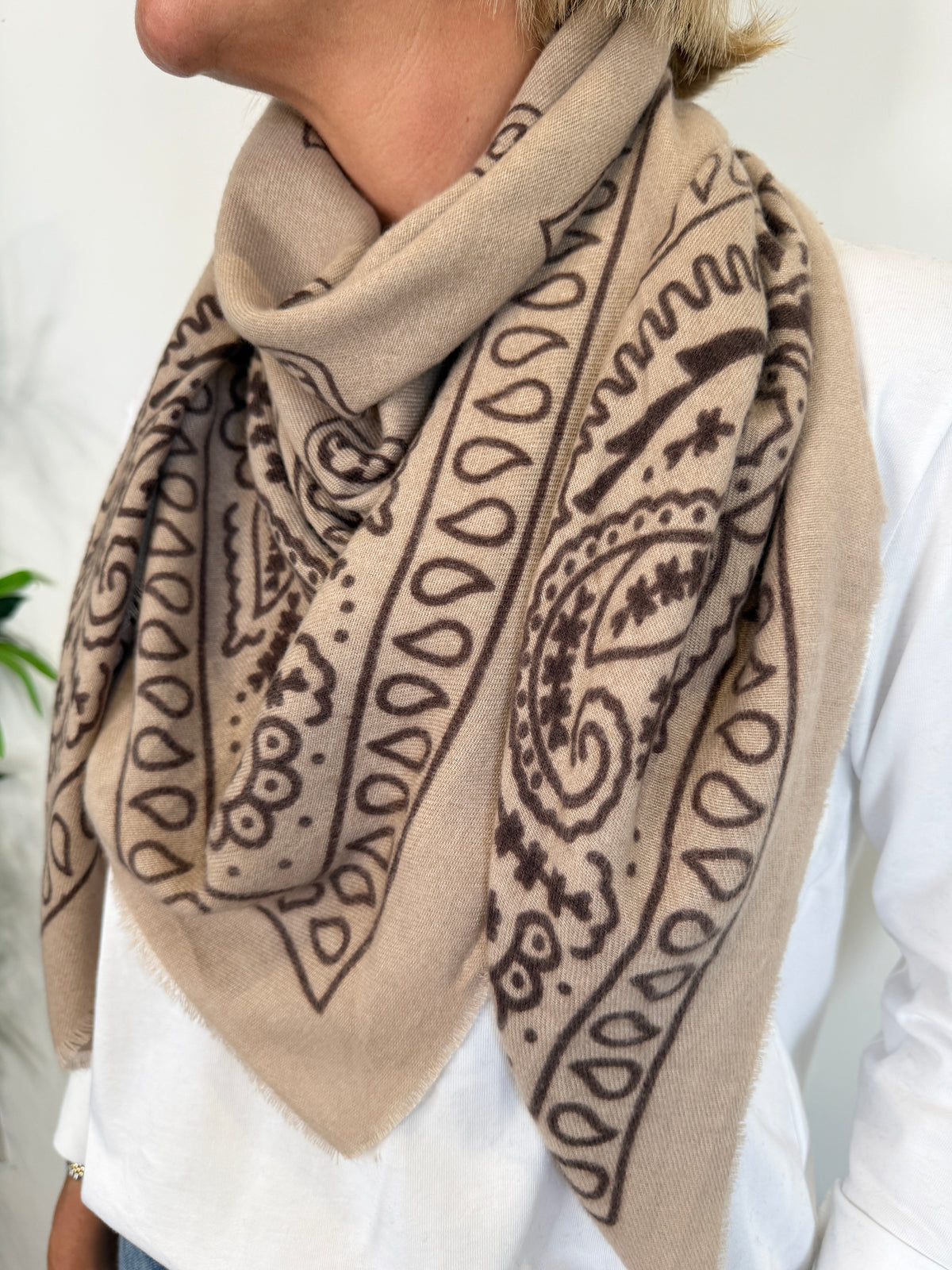 Beige Paisley Bandana Scarf