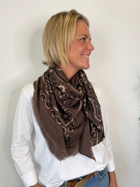 Chocolate Brown Paisley Bandana Scarf