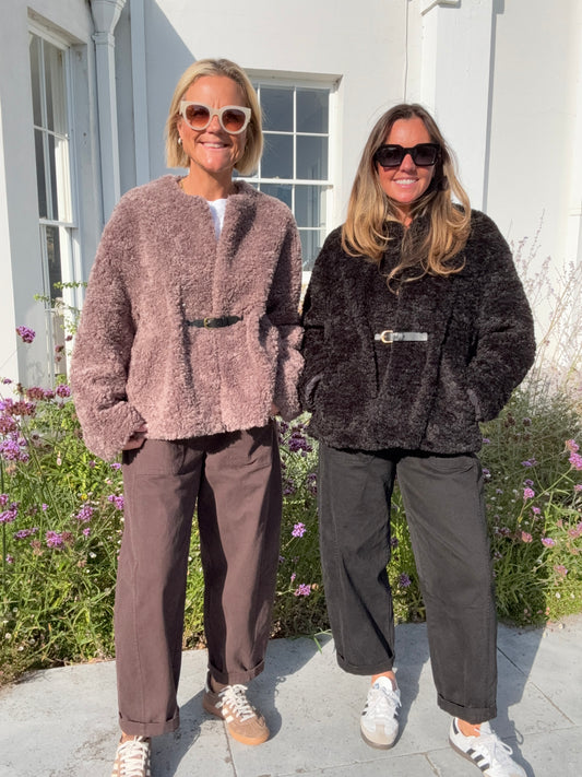 Taupe Belted Faux Fur Jacket