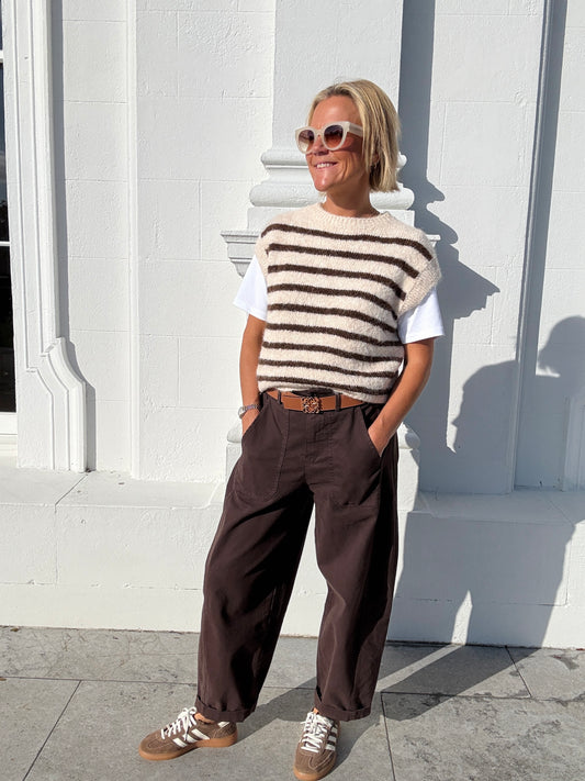 Chocolate Brown Barrel Leg Trousers