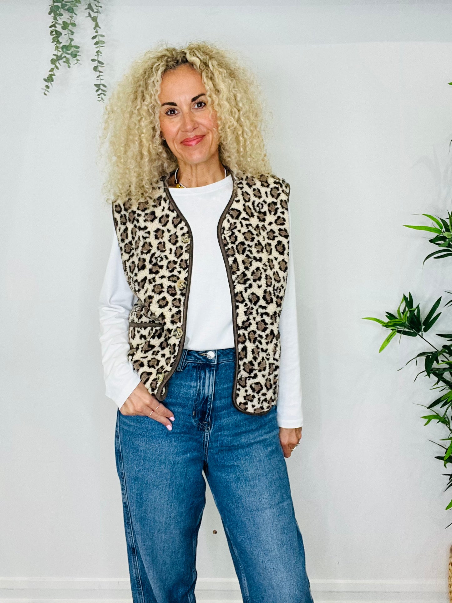 Leopard Print Borg Gilet