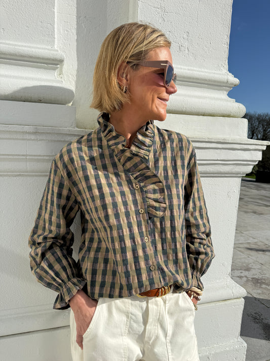 Check Ruffle Blouse