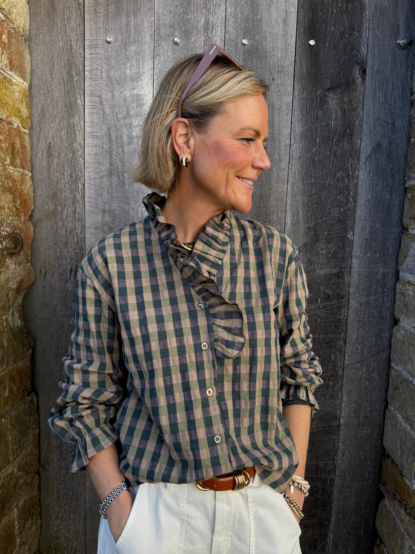 Check Ruffle Blouse