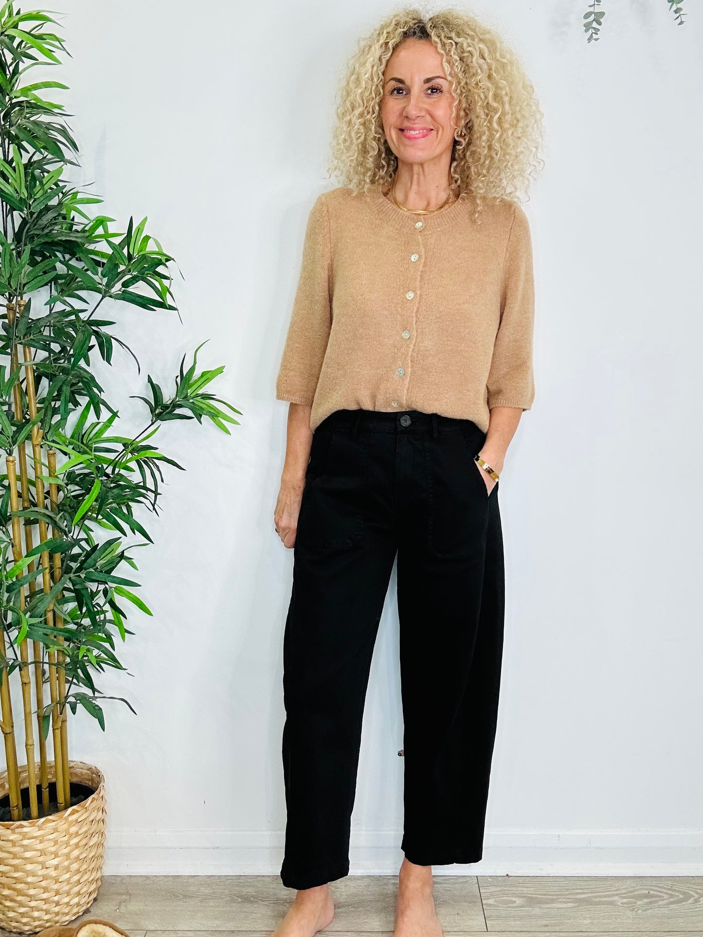 Black Barrel Leg Trousers