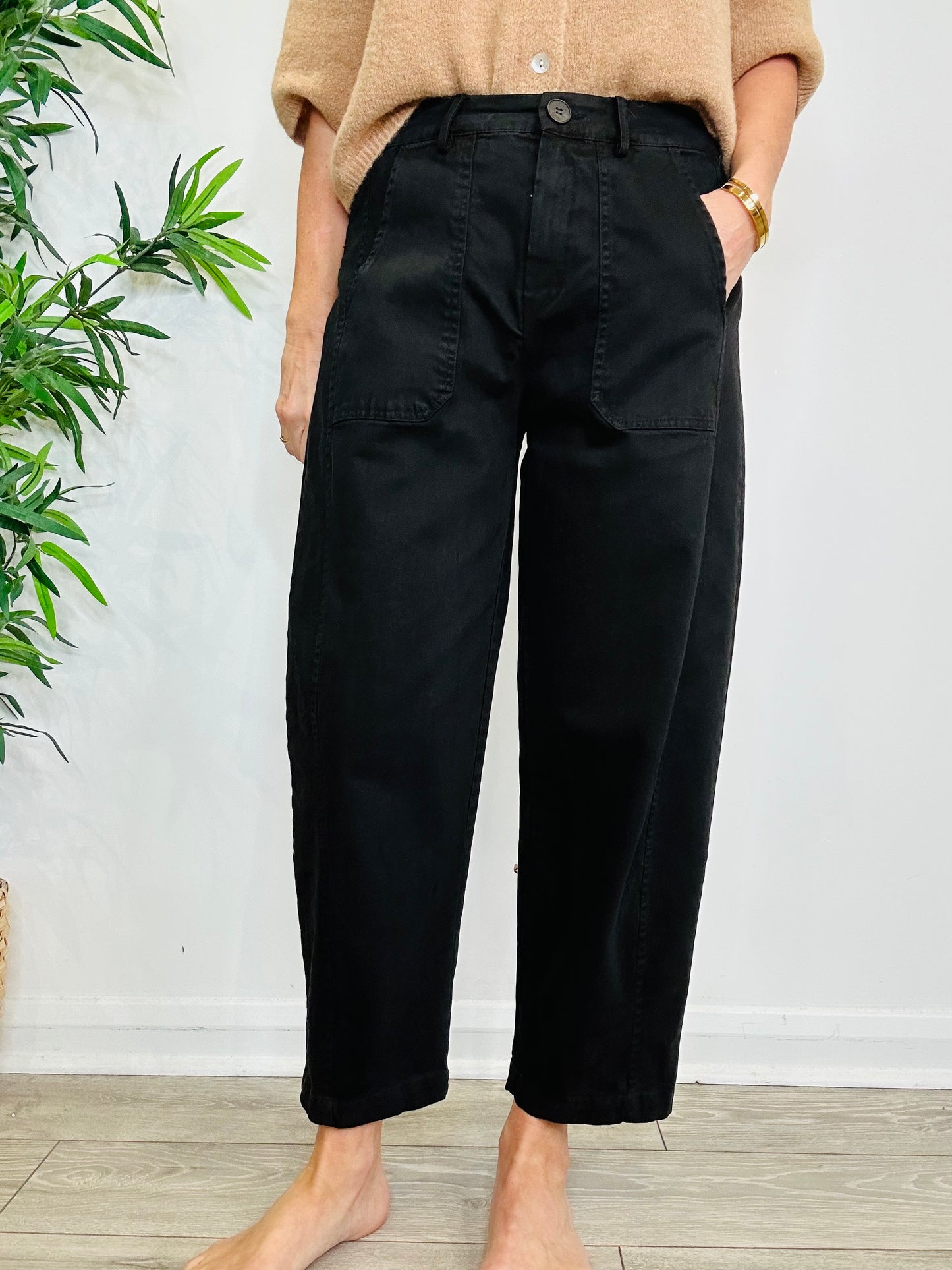 Black Barrel Leg Trousers