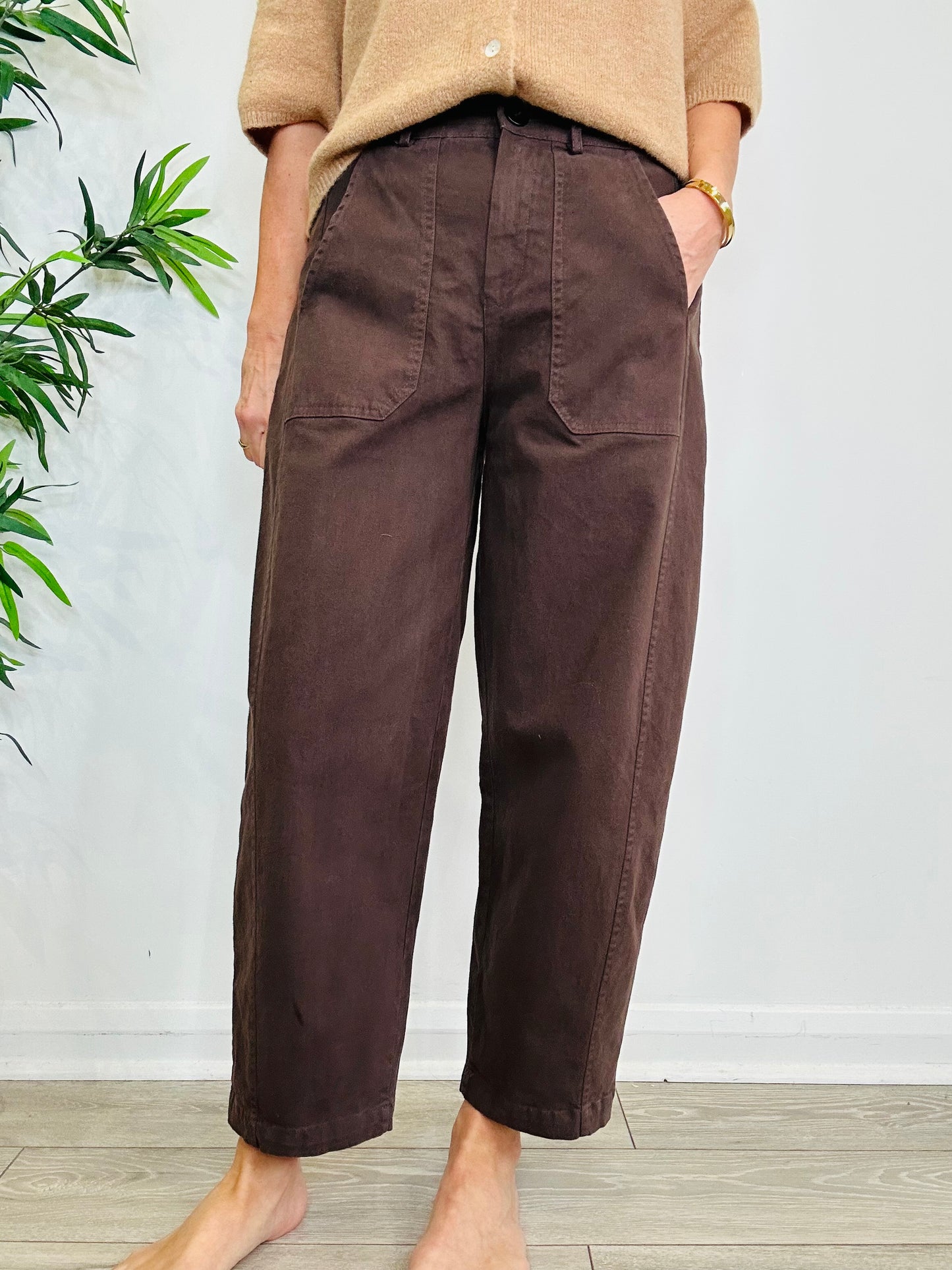Chocolate Brown Barrel Leg Trousers