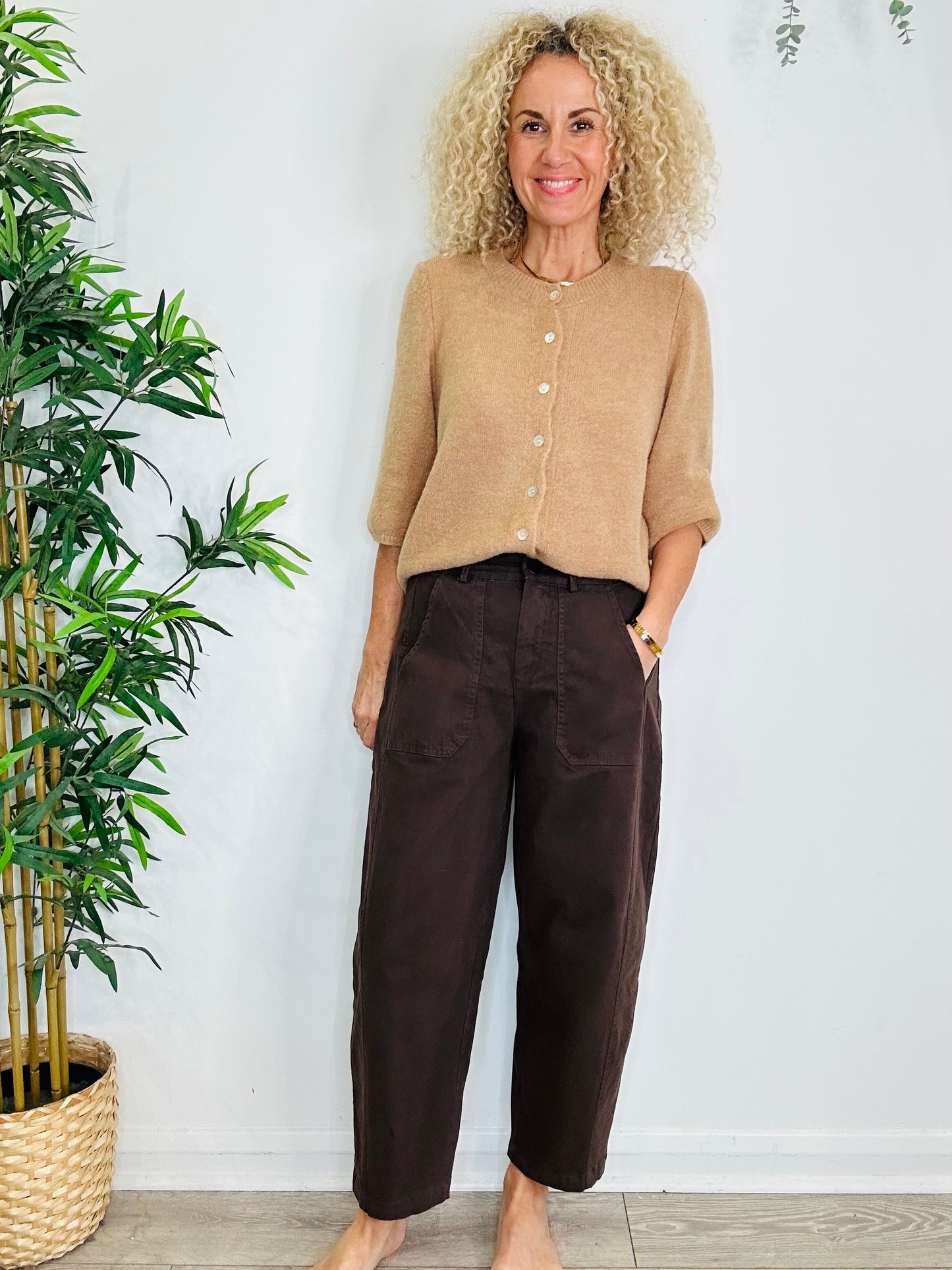 Chocolate Brown Barrel Leg Trousers