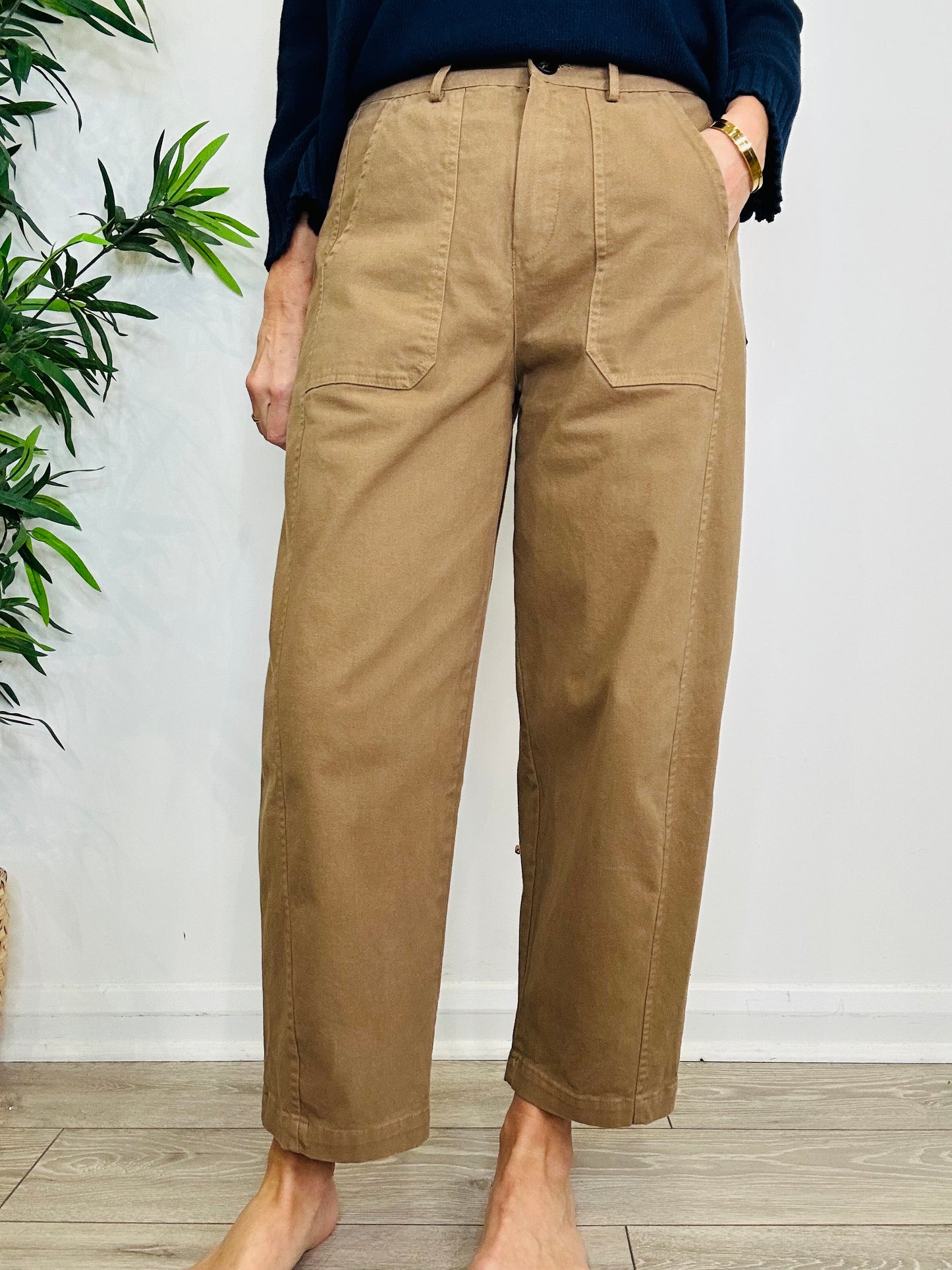 Camel Barrel Leg Trousers