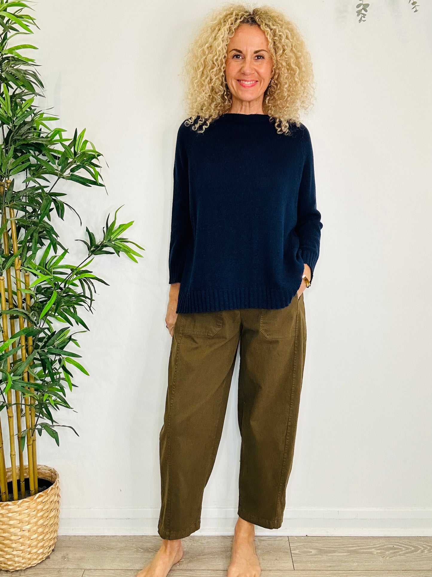 Khaki Barrel Leg Trousers